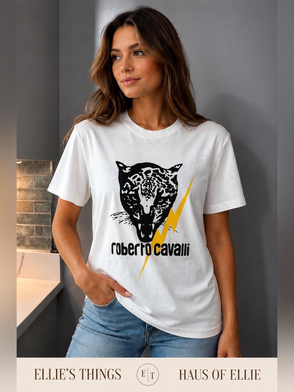 Roberto Cavalli Panther Graphic Tee White Men’s Medium NWT